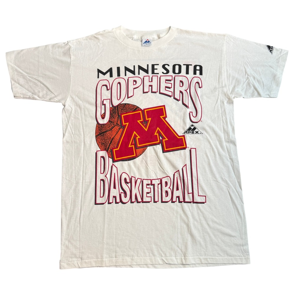 Vintage Apex One Minnesota Gophers Basketball T-Shirt XL White‎ 90s Made in USA